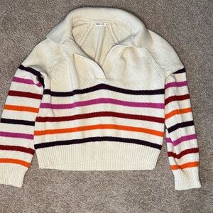 Marine Layer Cream Cowl Sweater with Pink, Orange & Burgundy Stripes